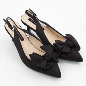 NWOT French Connection Quinnbow Slingback Kitten Heels in Black with Bow Detail